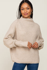 Beige Knit Mock Neck Long Sleeve Sweater