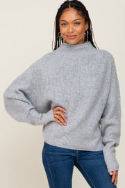 Grey Knit Mock Neck Long Sleeve Sweater