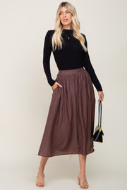Brown Gathered Midi Skirt