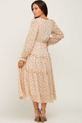 Cream Floral Ruffle Tiered Maternity Midi Dress