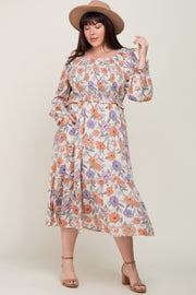 Taupe Multi-Color Floral Plus Midi Dress