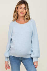 Light Blue Popcorn Knit Raglan Maternity Sweater