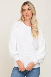 White Popcorn Knit Raglan Sweater