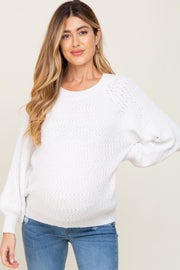 White Popcorn Knit Raglan Maternity Sweater
