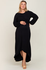Black Twisted Long Sleeve Hi-Low Hem Plus Maternity Maxi Dress