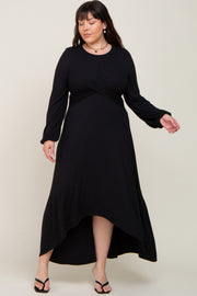 Black Twisted Long Sleeve Hi-Low Hem Plus Maxi Dress