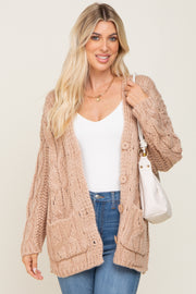 Taupe Open Knit Button Front Cardigan