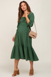 Green Ruffle Strappy Open Back Maternity Midi Dress