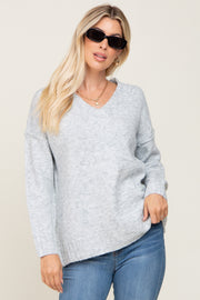 Heather Grey V-Neck Brushed Knit Sweater