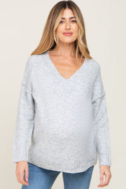 Heather Grey V-Neck Brushed Knit Maternity Sweater