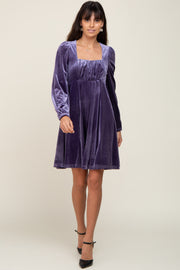 Purple Velvet Ruched Top Dress