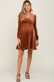 Camel Velvet Ruched Top Maternity Dress