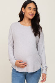 Heather Grey Brushed Knit Ribbed Long Sleeve Maternity Top
