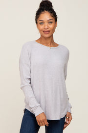 Heather Grey Brushed Knit Ribbed Long Sleeve Top