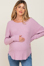 Lavender Brushed Knit Ribbed Long Sleeve Maternity Top