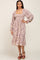 Taupe Floral Smocked Long Sleeve Midi Dress