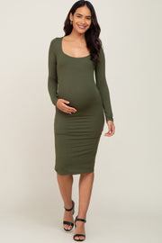 Olive Long Sleeve Square Neck Maternity Dress