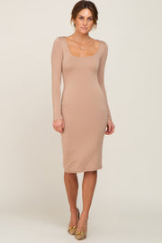 Taupe Long Sleeve Square Neck Dress