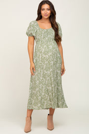Sage Floral Puff Sleeve Maternity Maxi Dress