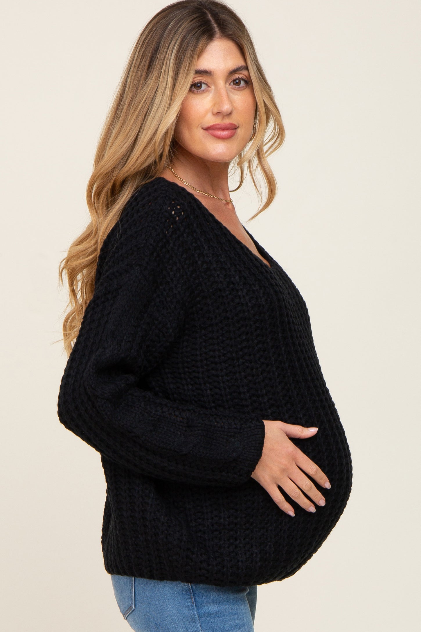 Black Chunky Knit Maternity Sweater