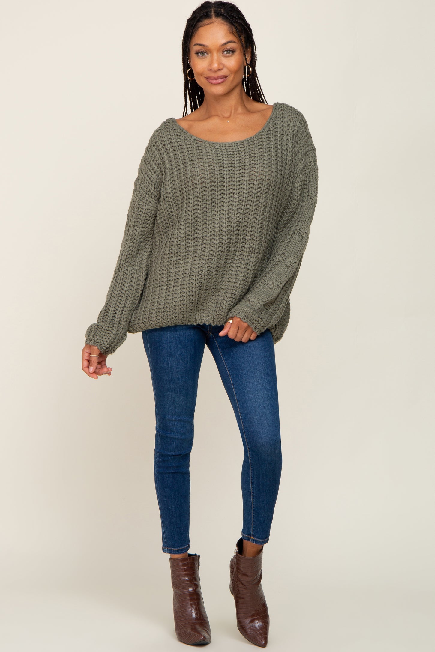 Olive Chunky Knit Sweater