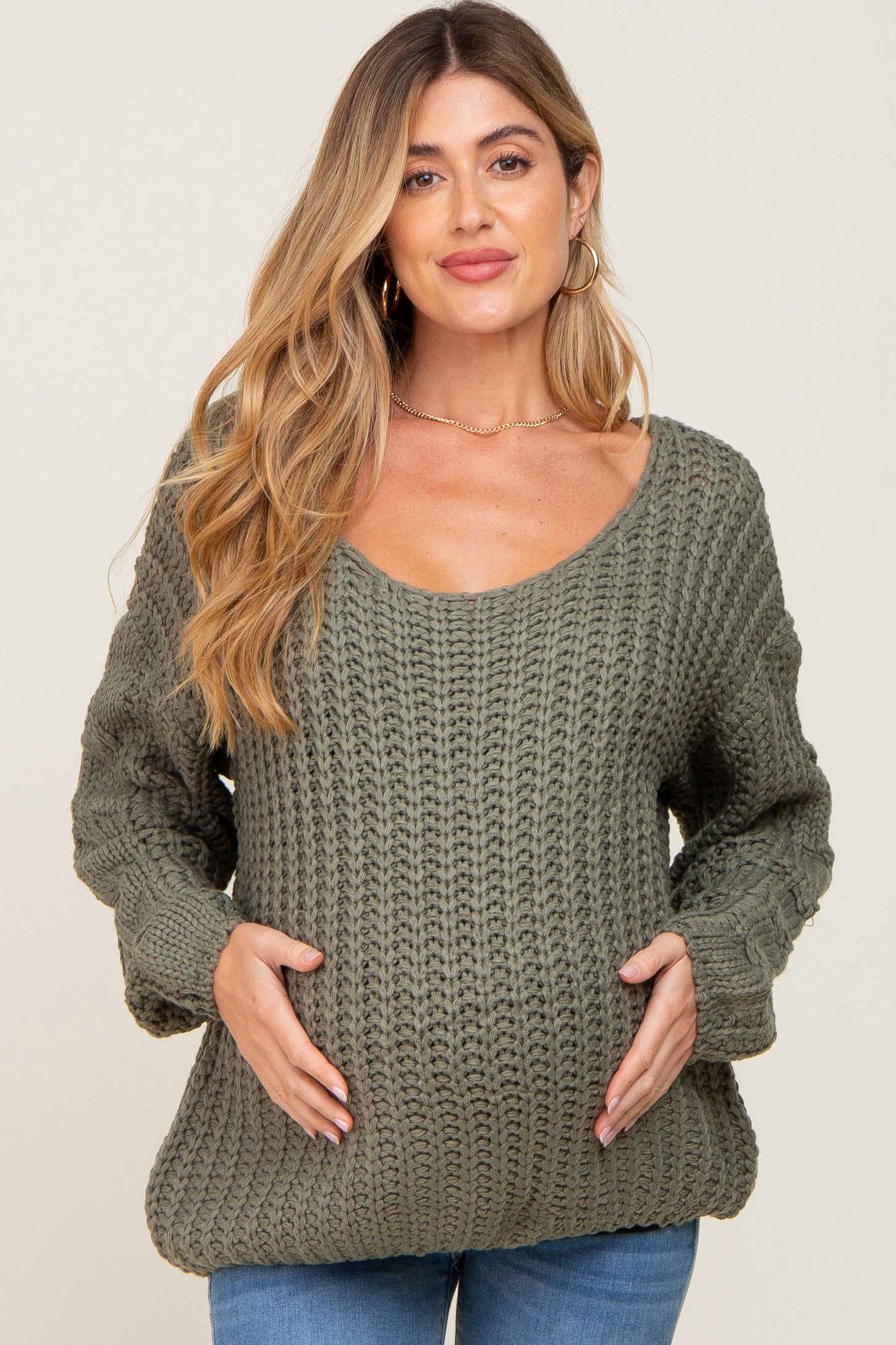 Olive Chunky Knit Maternity Sweater