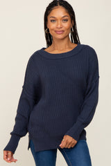 Navy Blue Ribbed Sweater