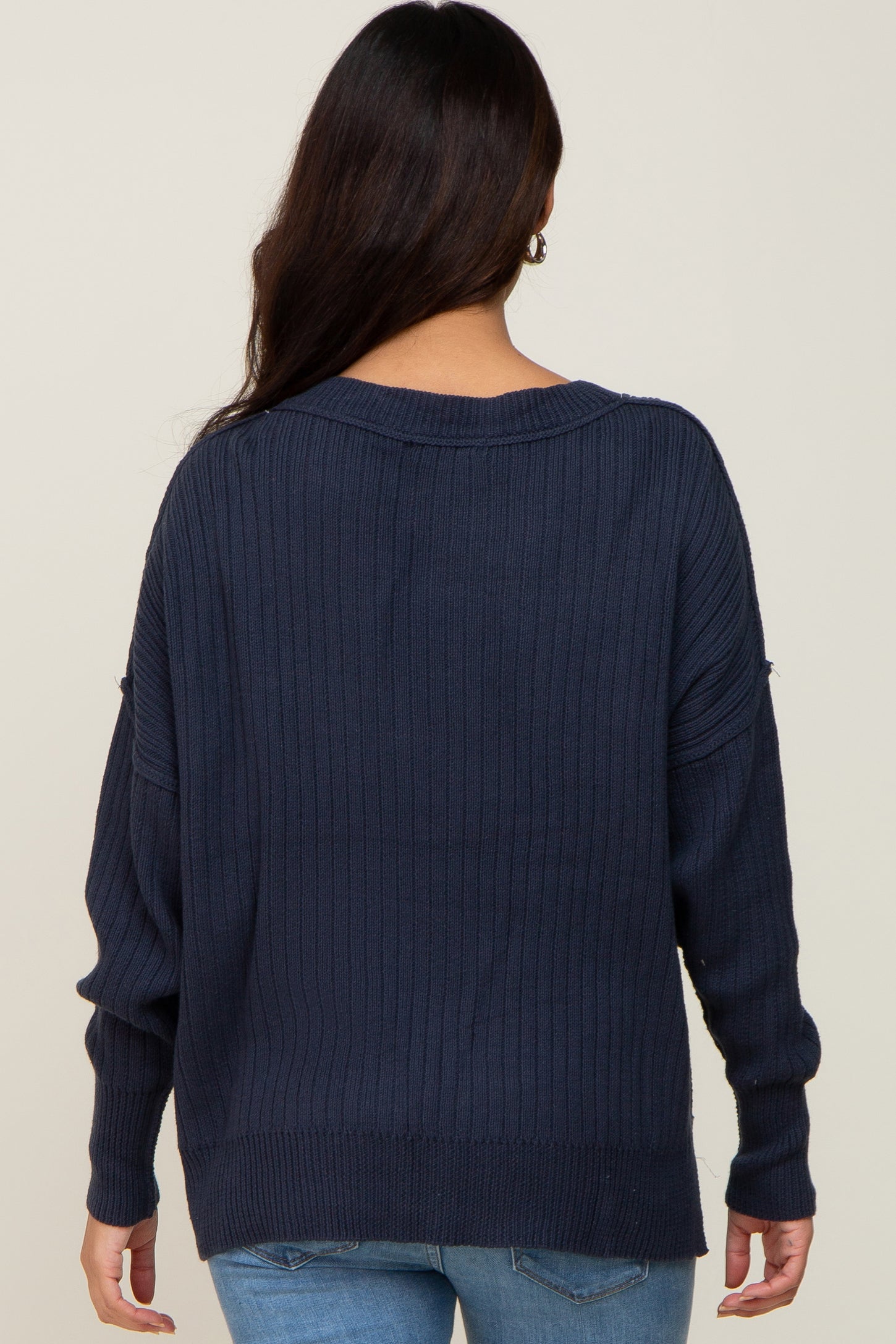 Navy Blue Ribbed Maternity Sweater