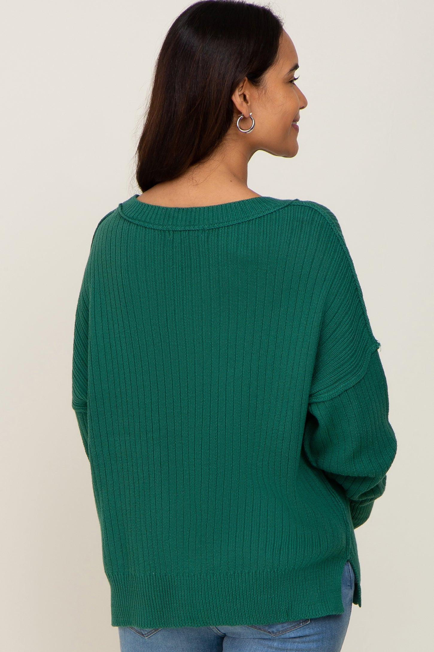 Green Ribbed Maternity Sweater