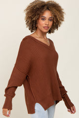 Brown V-Neck Oversized Sweater