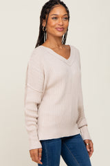 Beige V-Neck Oversized Sweater