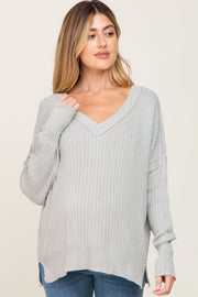 Light Mint V-Neck Oversized Maternity Sweater