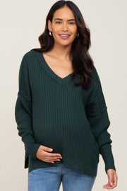 Green V-Neck Oversized Maternity Sweater