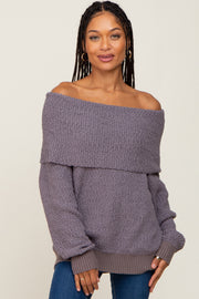 Charcoal Foldover Off Shoulder Sweater