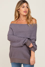 Charcoal Foldover Off Shoulder Maternity Sweater