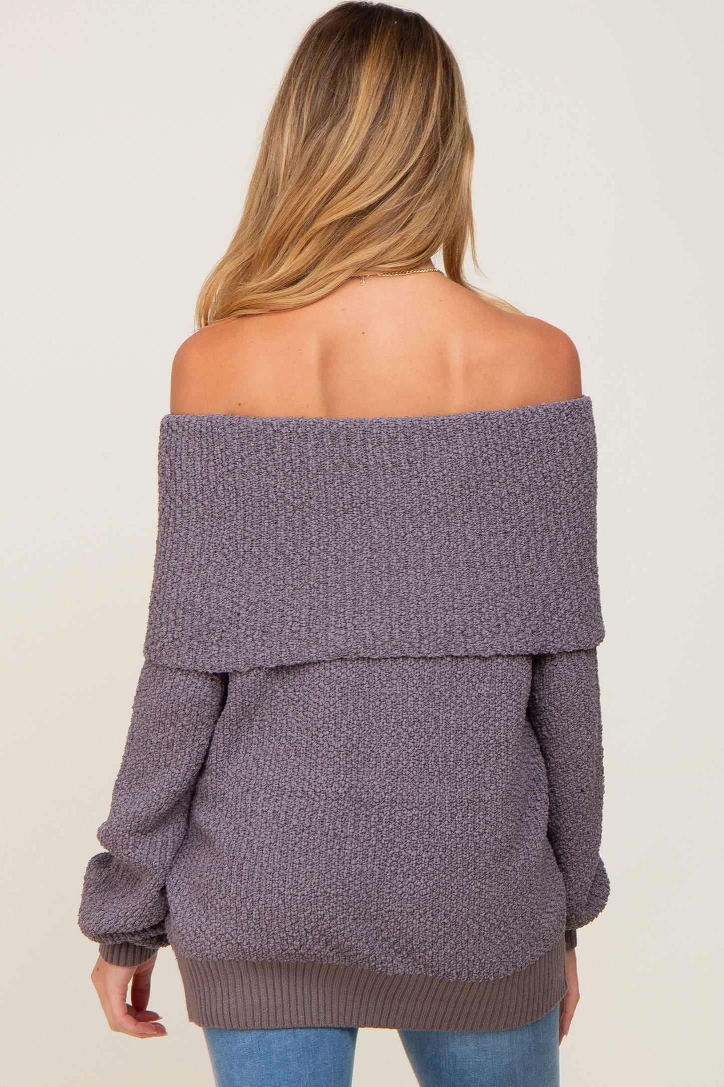 Charcoal Foldover Off Shoulder Maternity Sweater