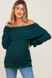 Forest Green Foldover Off Shoulder Maternity Sweater