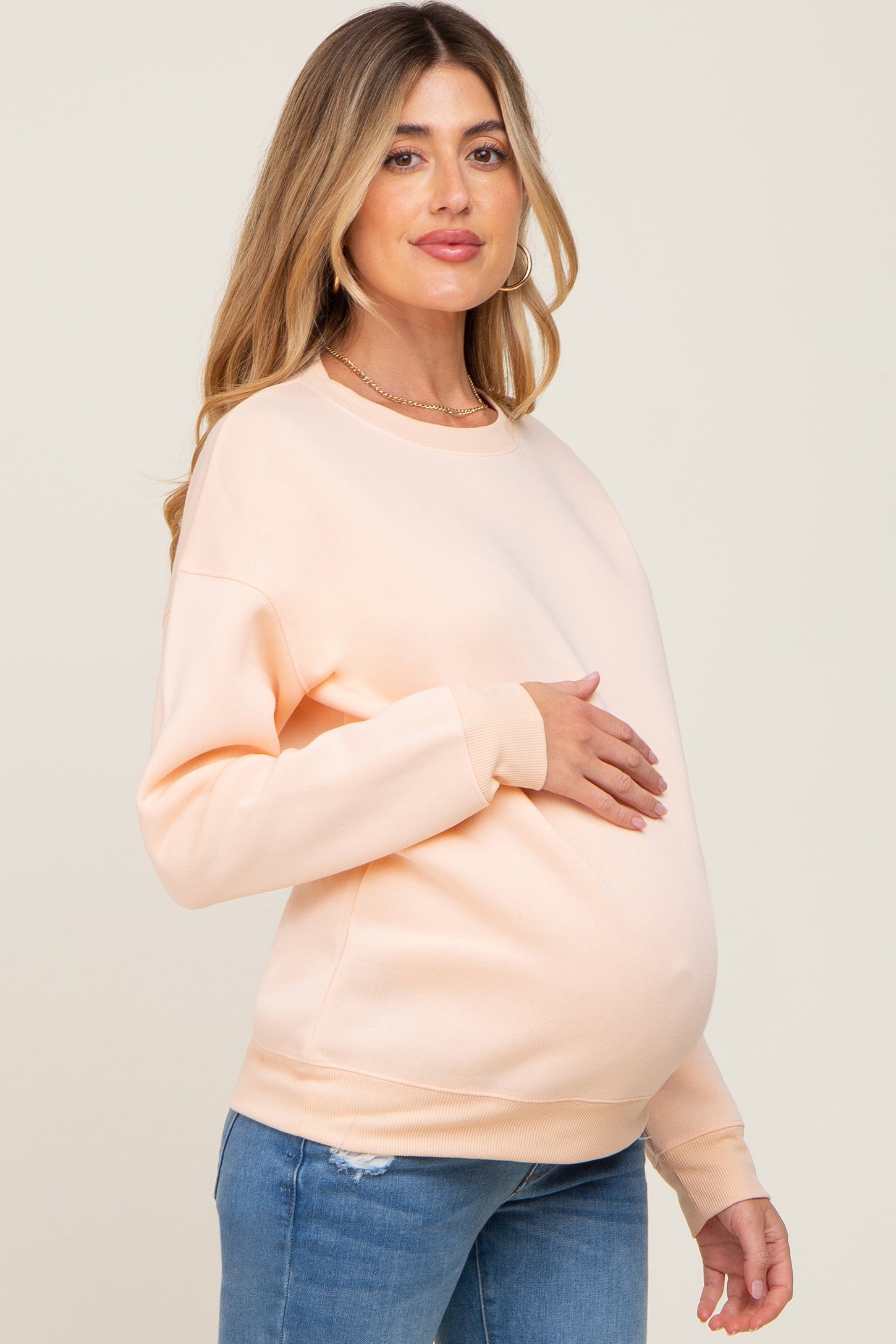 Peach Basic Maternity Sweatshirt
