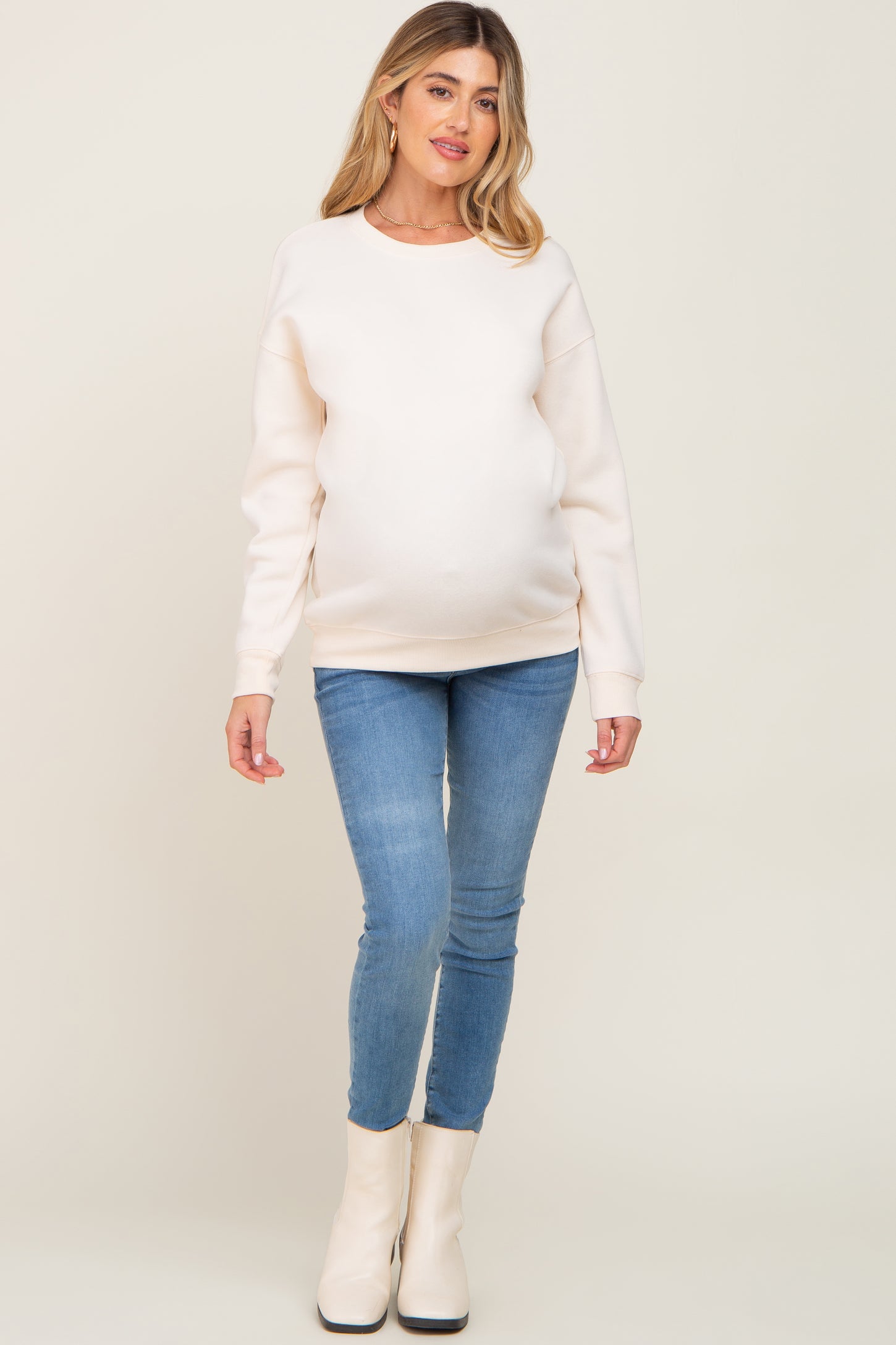 Beige Basic Maternity Sweatshirt