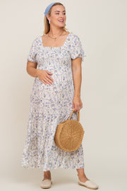 Cream Floral Tiered Plus Maternity Maxi Dress