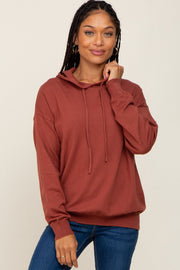 Rust Knit Hooded Long Sleeve Top