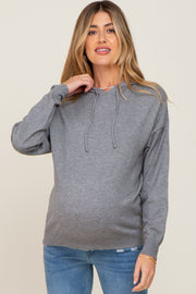Grey Knit Maternity Hooded Long Sleeve Top