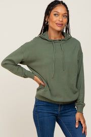 Olive Knit Hooded Long Sleeve Top