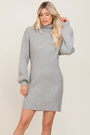 Heather Grey Turteneck Ribbed Sweater Dress