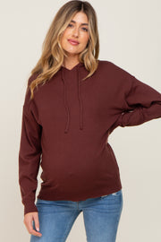 Brown Knit Maternity Hooded Long Sleeve Top