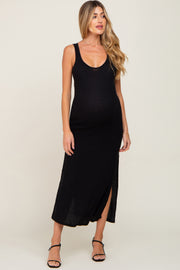 Black Soft Knit Sleeveless Maternity Maxi Dress