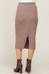 Mocha Ribbed Knit Maternity Midi Skirt