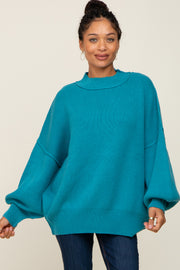 Turquoise Ribbed Knit Long Sleeve Sweater