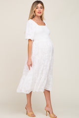 Ivory Floral Textured Tiered Maternity Midi Dress