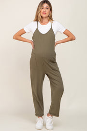 Olive Front Pocket Maternity Jumpsuit